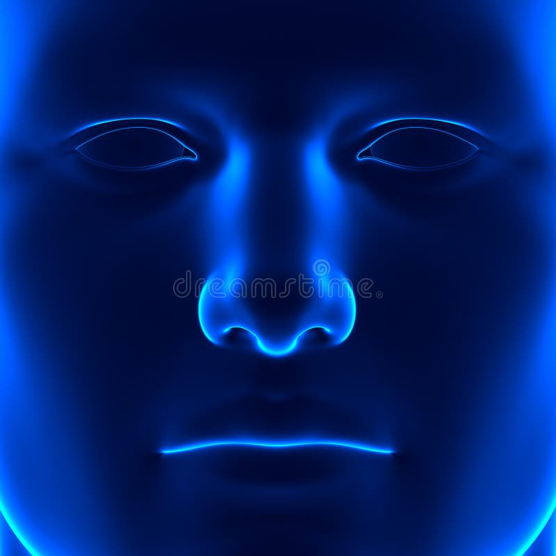 Anatomy Face - Front View - Blue concept stock illustration