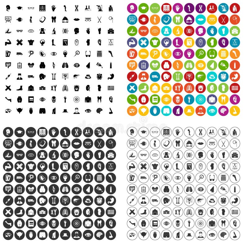 100 anatomy icons set vector variant