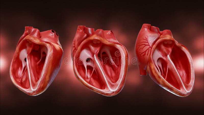 Anatomía sectaria del corazón Animación de representación 3D de un corazón humano golpeado con canal alfa Animación de bucle