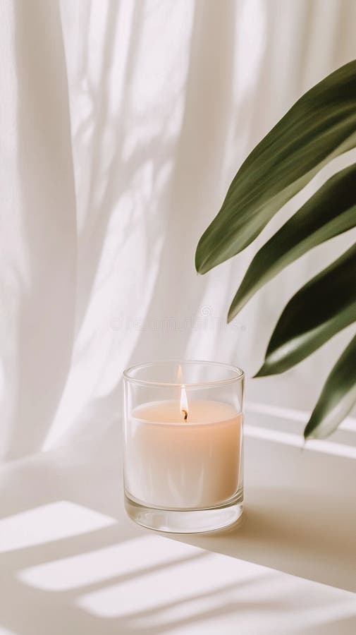 Anbringa minimalism med ett centrerat ljus i en glashållare royaltyfri illustrationer