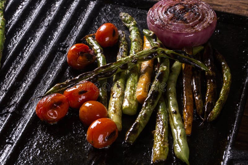 Ancho Steak with Grilled Vegetables on the Grill Stock Photo Image of