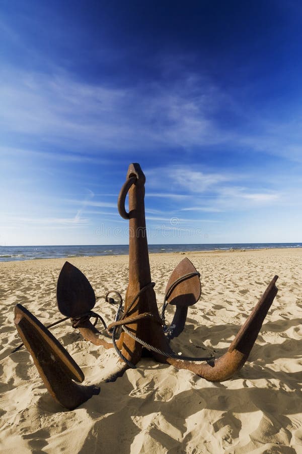 The anchor on the beach stock photo. Image of white, beach 6570984