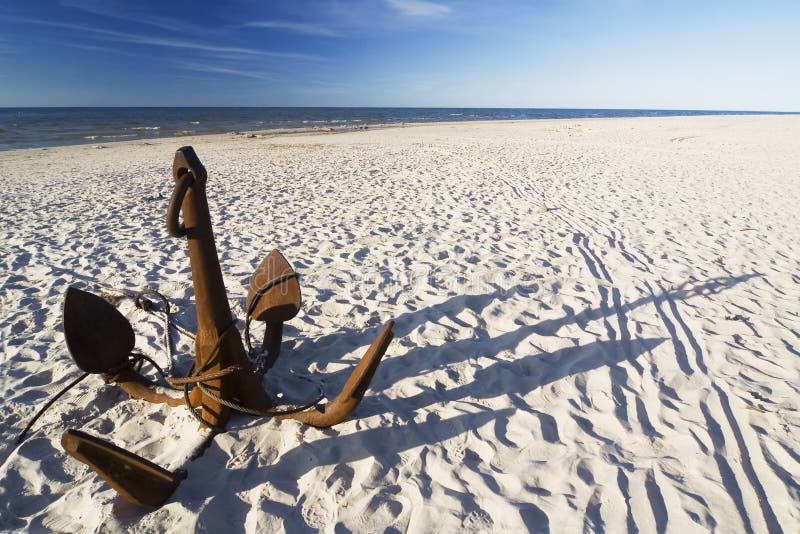 The anchor on the beach stock photo. Image of blue, sand 6574828