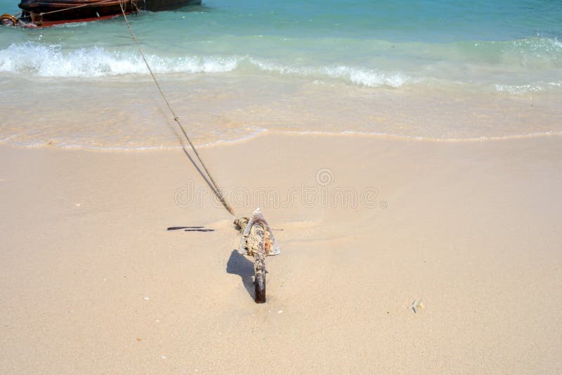 Anchor on a Beach for Boat Anchors. Stock Photo Image of rusty, asia 53834354