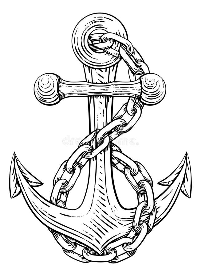 Anchor from Boat or Ship Tattoo Drawing Stock Vector - Illustration of ...