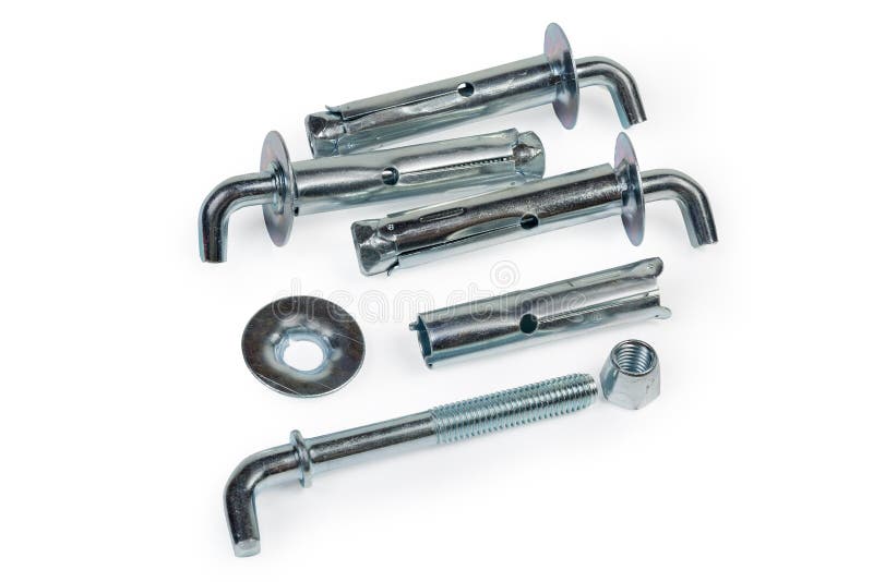 Components of the Wall Anchor Hook and Same Assembled Anchors Stock