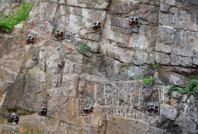 The Anchor Bolts Fixed in the Rock for Construction of the Building