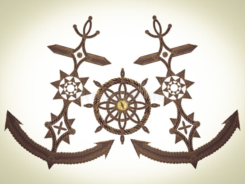 Anchor Compass and Ship Steering Wheel Stock Photo Image of steering