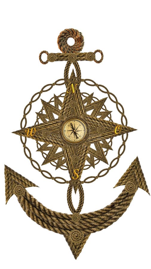 Anchor Compass and Ship Steering Wheel Stock Image Image of outdoor