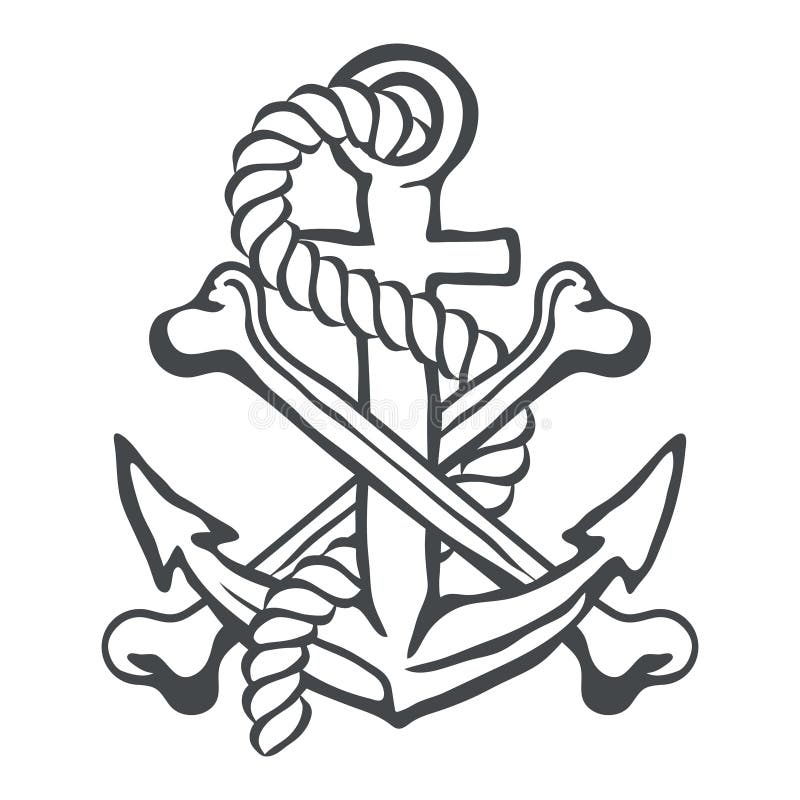 Anchor with Rope and Crossed Bones. Vector Stock Vector Illustration