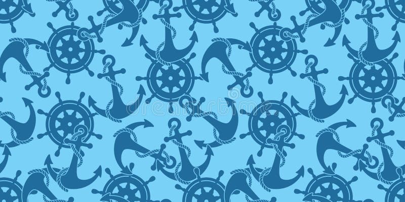 Anchor Seamless helm Pattern vector boat isolated maritime Nautical ocean sea wallpaper background blue