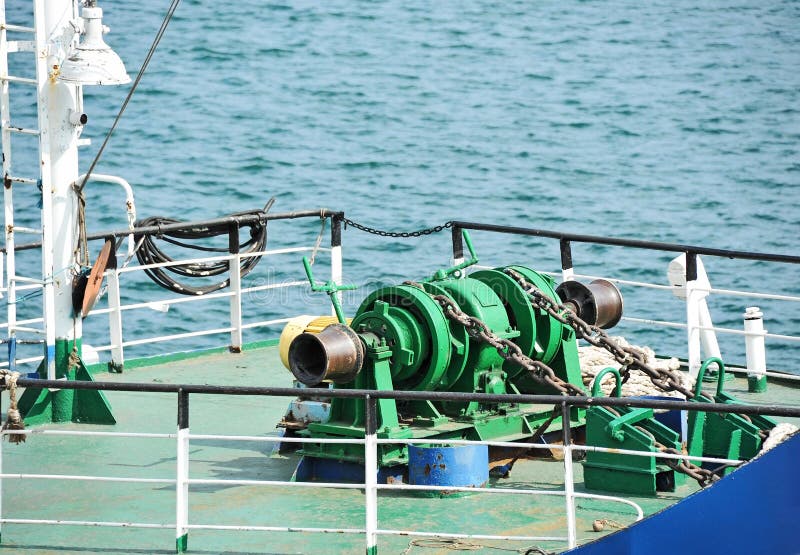 Anchor winch with chain stock photo. Image of hydraulically 37494804
