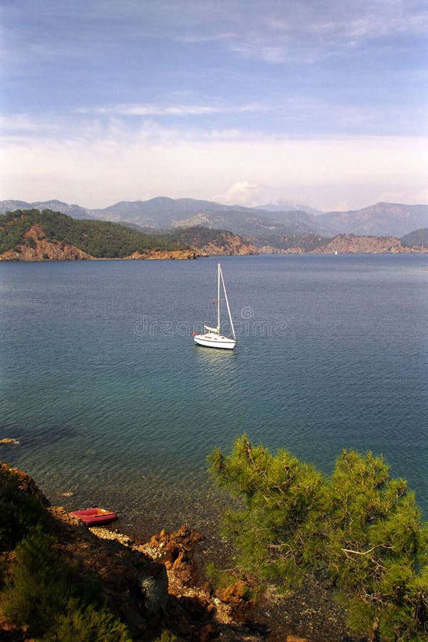 Anchored yacht at beautiful coast