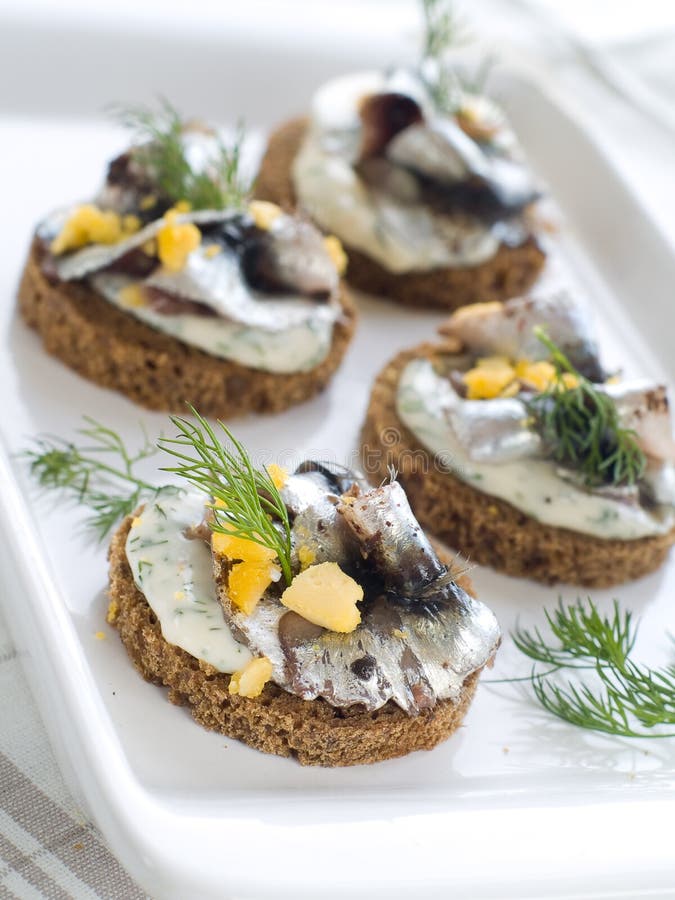 Anchovy canapes stock photo. Image of dill, refreshment - 17394606