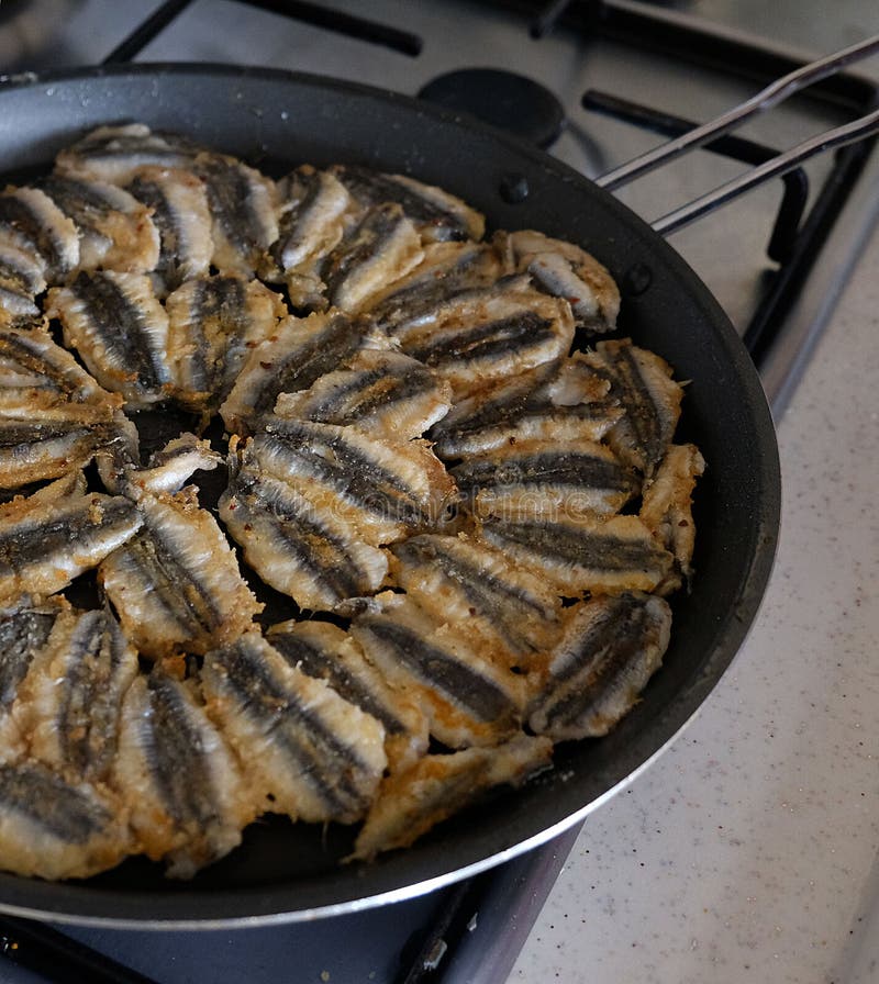 Anchovy Fish Cooked on a Stove, Cooking Anchovy in a Pan, Anchovy in a