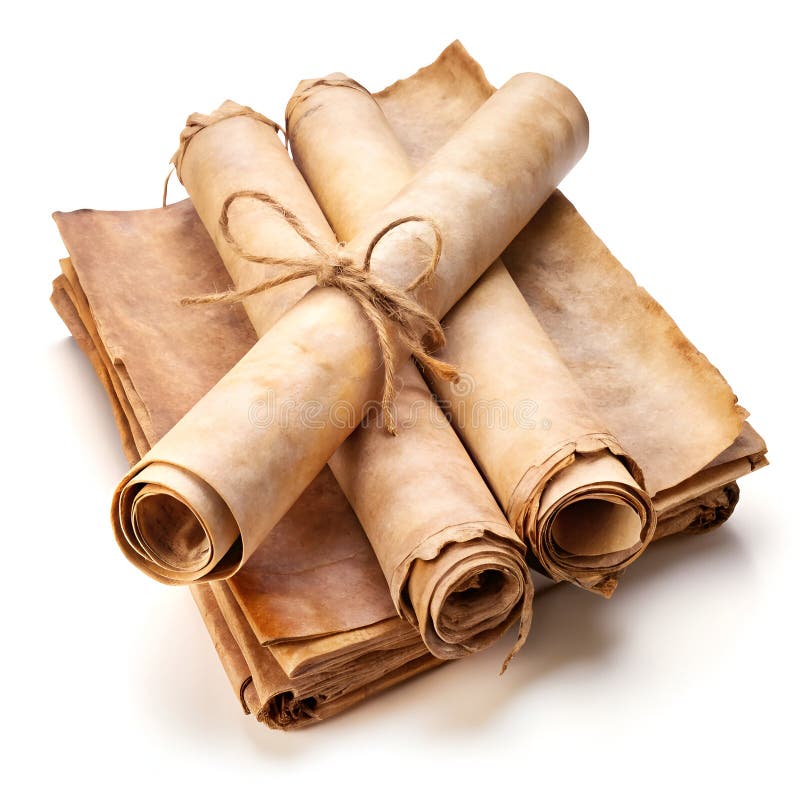 Anciella rullar och ålderdomlig parkationshistorik Mysteri Antique Paper Documents Isolated on White Background vektor illustrationer