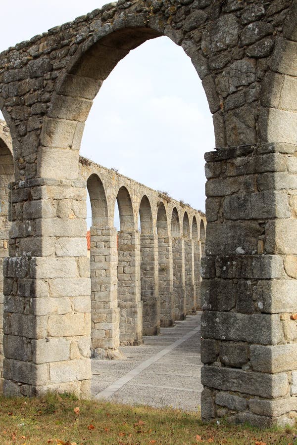 The ancient aqueduct of Vila do Conde, Portugal stock photography