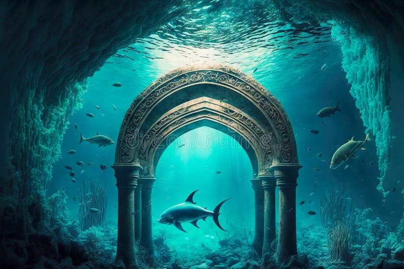 Ancient Arch at Bottom of Sea Diving in Underwater Cave Stock Image ...