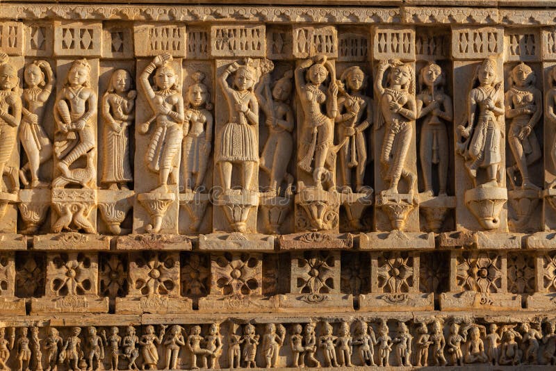 Ancient bas-relief with Apsaras at famous ancient Jagdish Temple in Udaipur, Rajasthan, India. It has been in continuous worship since 1651