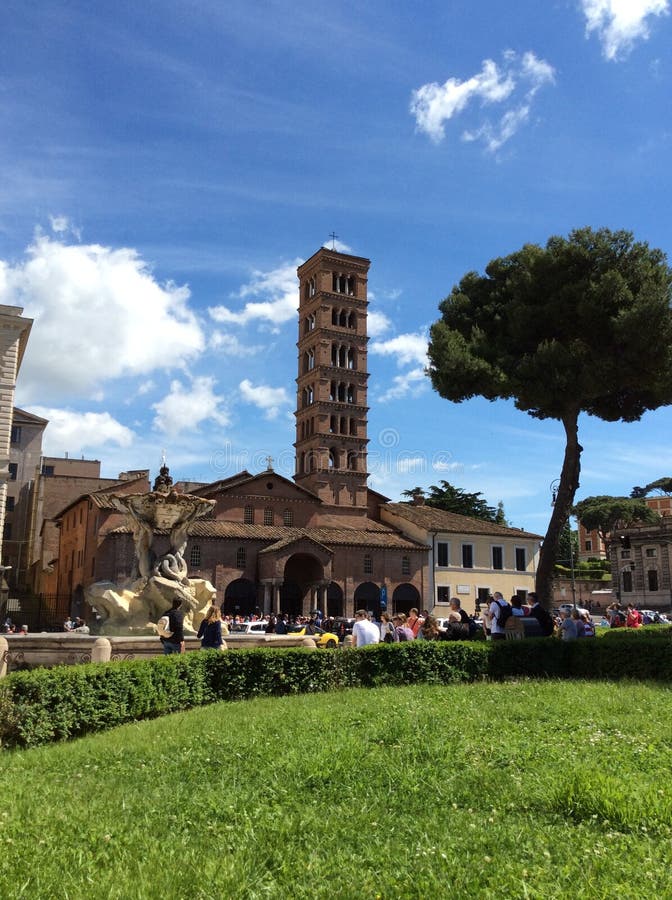 Ancient Belltower in Rome. Mouth of Truth. Italy Editorial Stock Photo
