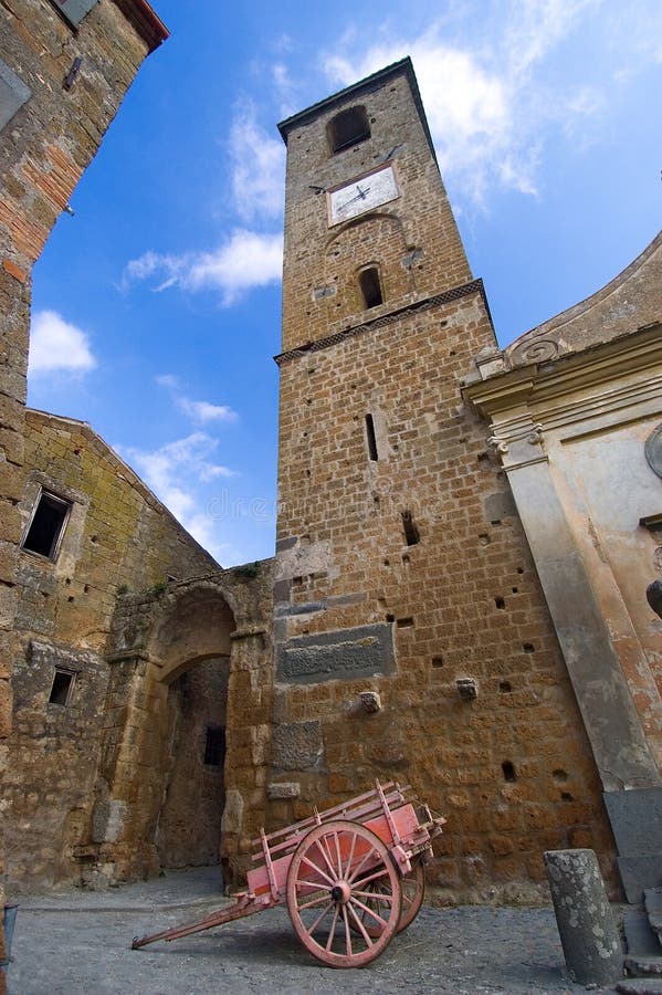 Ancient bell tower and trolley stock image Ancient bell tower and trolley stock image