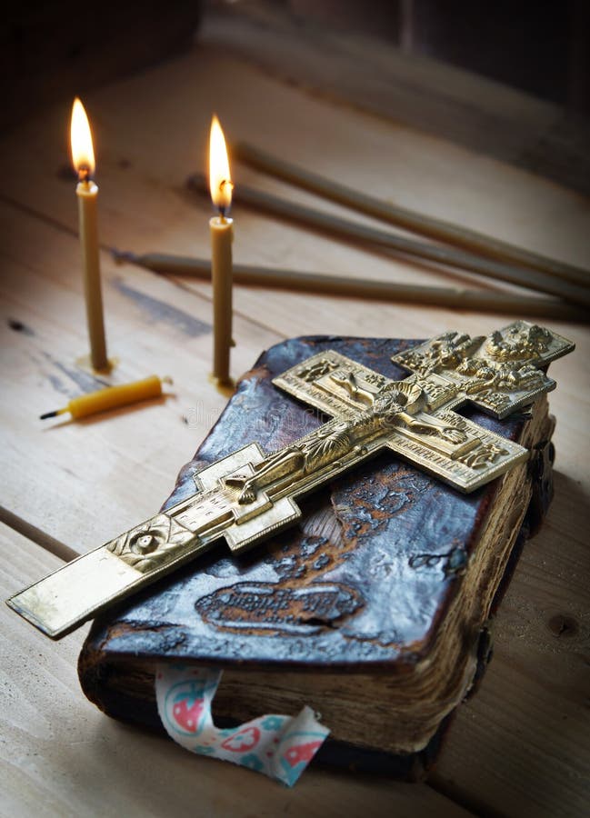 Ancient Book and Burning Candles Stock Photo Image of psalm