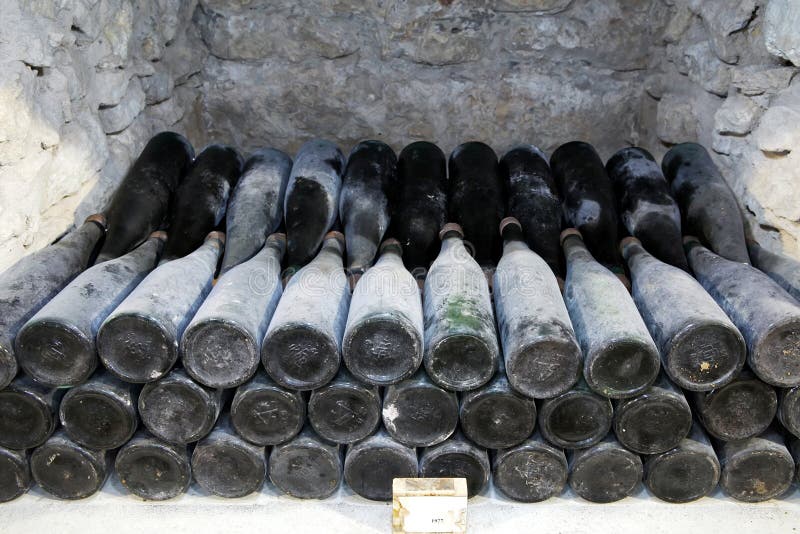 The Ancient Bottles of Wine in the Ancient Cellar. the Unique Vi Stock