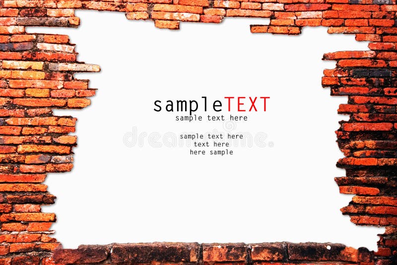 Ancient brick wall on white background