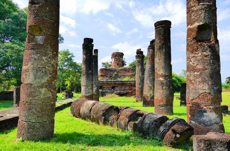 Ancient Buddha Statue Debris and Buddhist Temple Ruins of Wat Ton Chan in The Sukhothai Historical Park, Thailand stock image Ancient Buddha Statue Debris and Buddhist Temple Ruins of Wat Ton Chan in The Sukhothai Historical Park, Thailand stock image