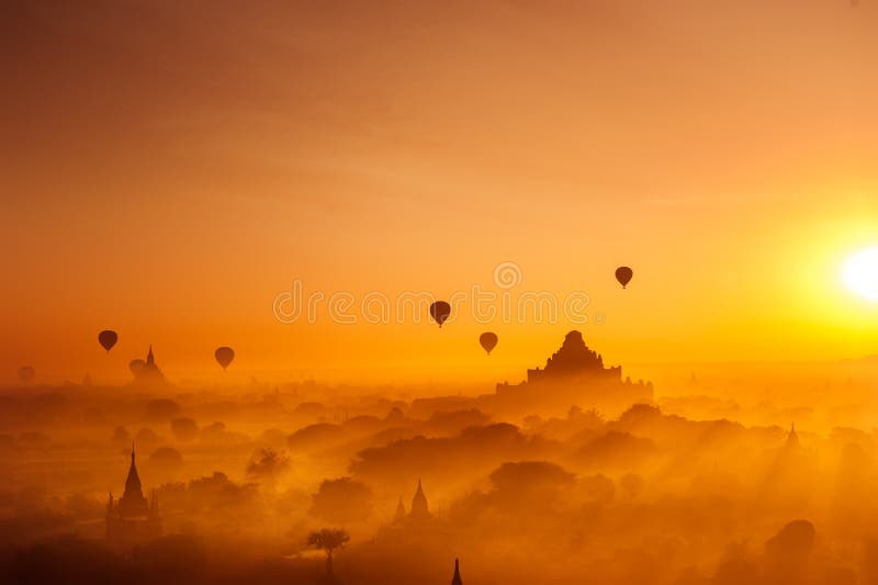 Ancient Buddhist Temples of Bagan Kingdom at sunrise. Myanmar