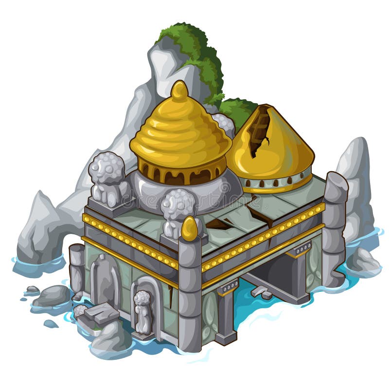 Ancient castle next to the rock and water. Vector