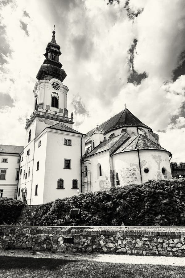 Starověký hrad v Nitře, Slovenská republika, černá a bílá