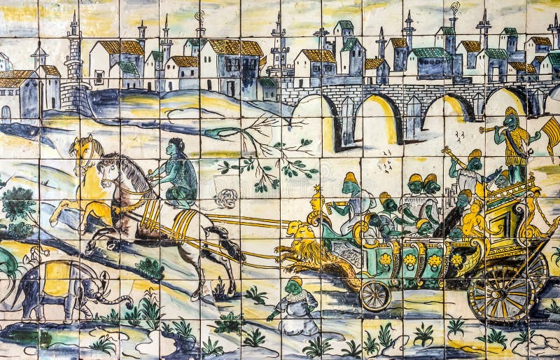 Ancient Ceramic Tile, Museum Azulejo, Lisbon, Portugal. Editorial Stock