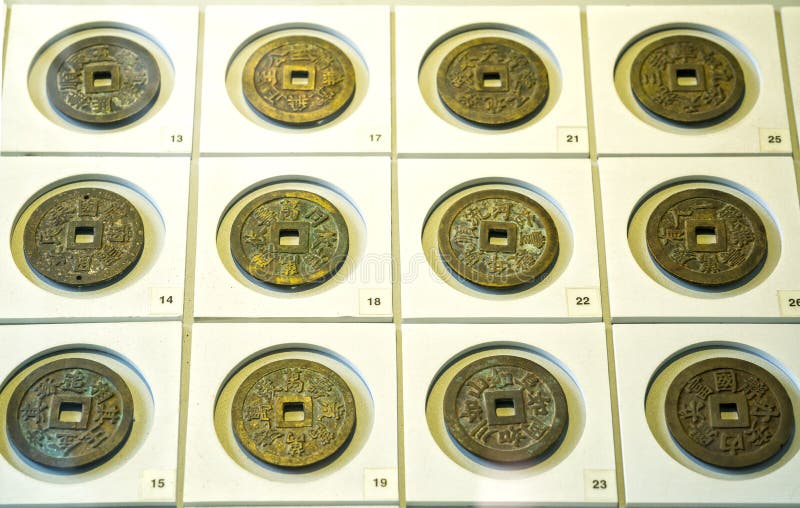 The Ancient Chinese Coins of the Various Dynasties in the Museum Editorial Image Image of