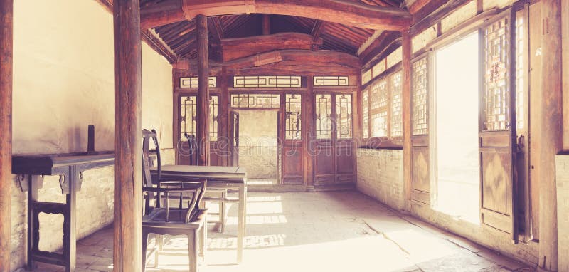 Ancient Chinese house Interior with Antique furniture Old Traditional style Architecture