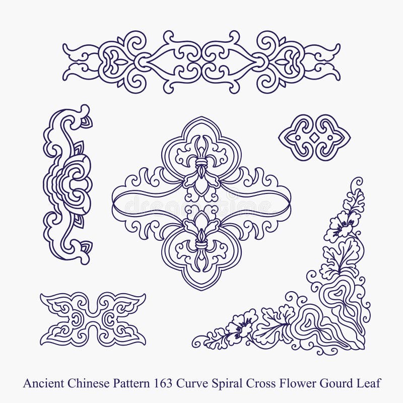Ancient Chinese Pattern of Curve Spiral Cross Flower Gourd Leaf Stock ...
