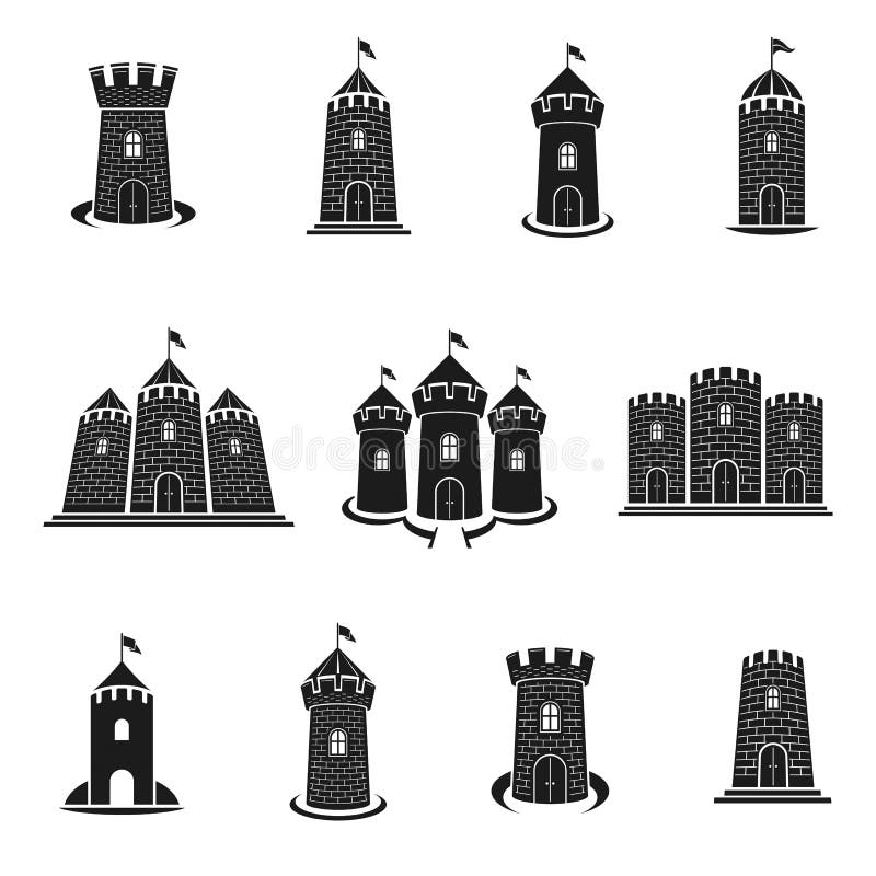 Ancient Citadels emblems set. Heraldic vector design elements co