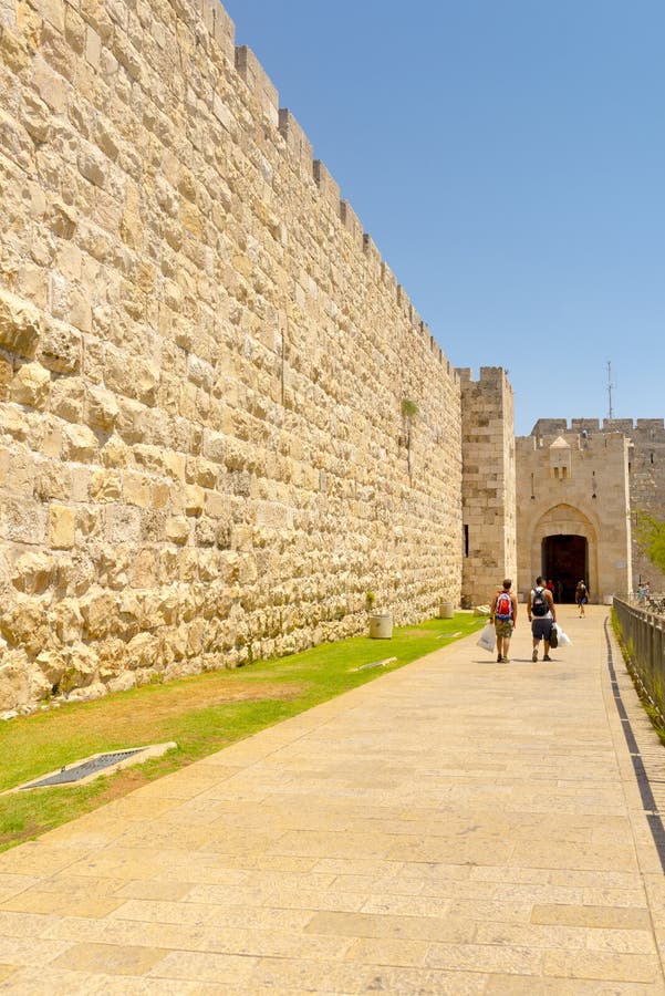 The Ancient City Walls and Towers in the Old Jerusalem Stock Photo