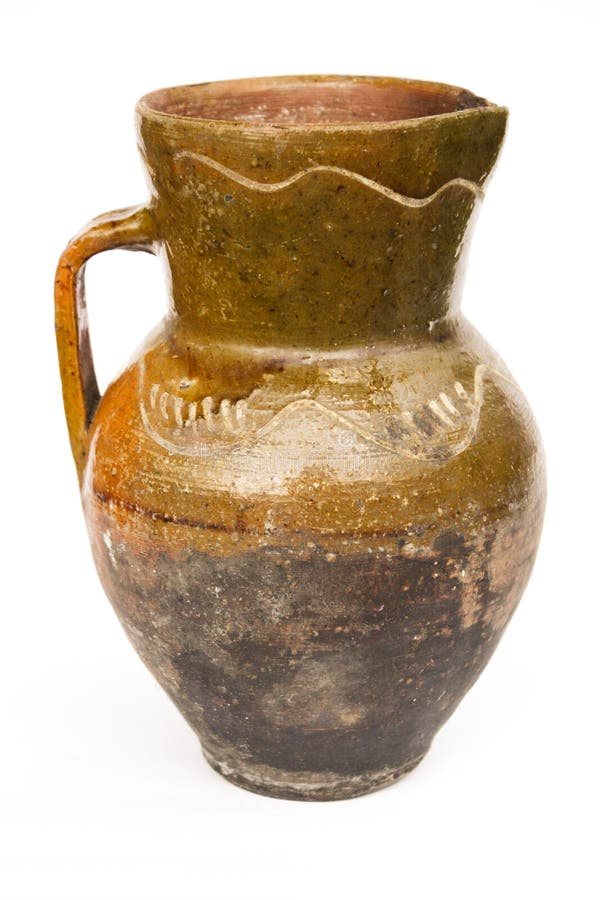 Antique Clay Jug for Milk or Water with Ornaments Stock Photo Image