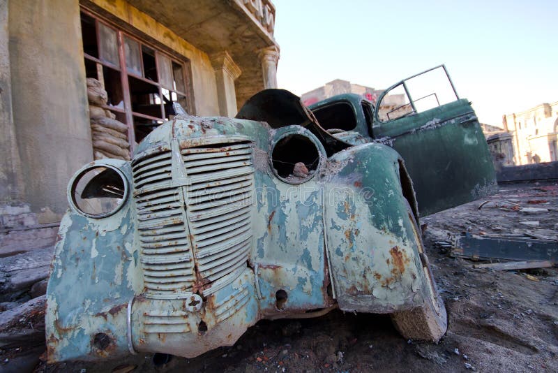 Ancient collapsed car royalty free stock photography