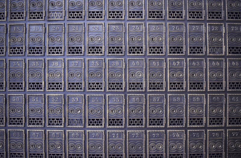 Ancient Copper Mailboxes at the Main Post Office in the City of