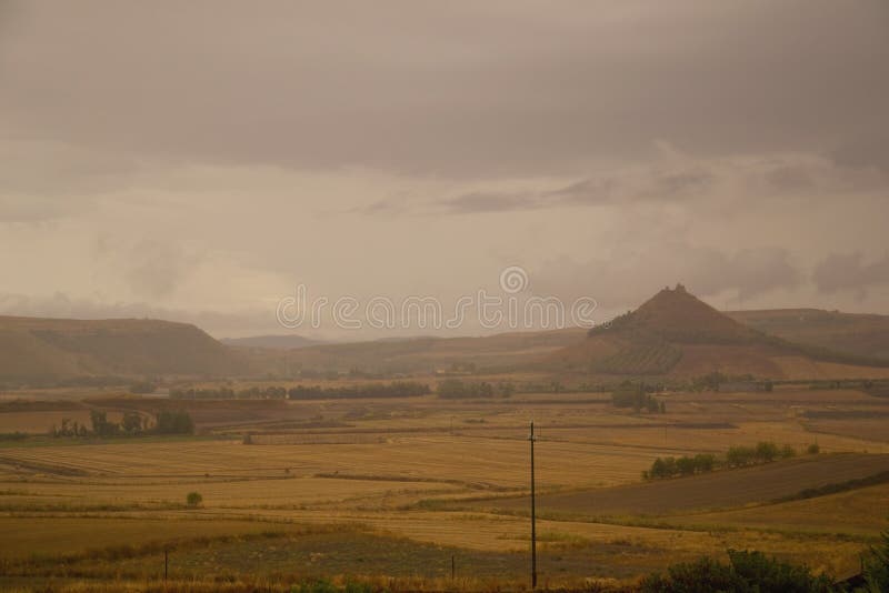 Ancient countryside in the rain