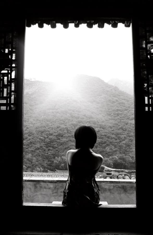 Ancient door and girl