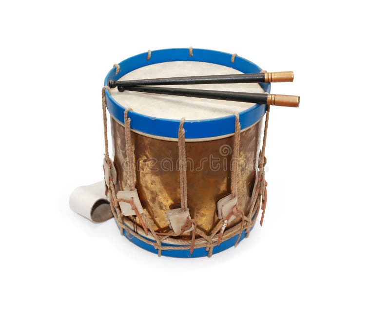 Ancient military drum on white background. Clipping path is included. Ancient military drum on white background. Clipping path is included