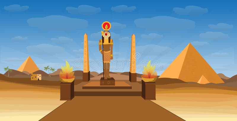 Ancient Egypt desert with pyramid Egyptian deity RA stock illustration
