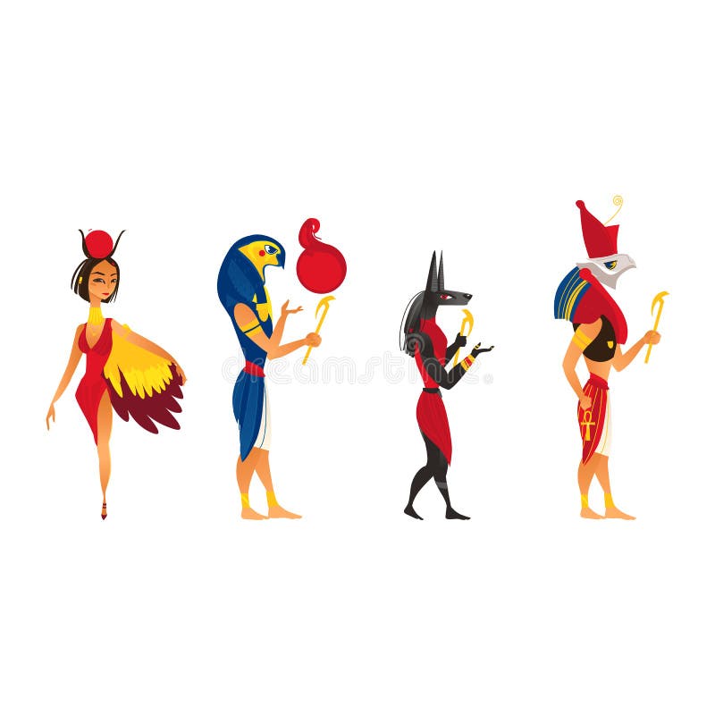 Zei egipteni antici anubis ru horus și hathor stock illustration