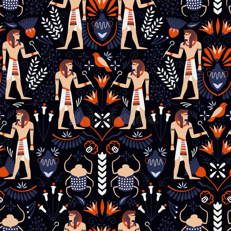 Ancient Egypt Pattern Seamless Design Illustration Stock Vector -  Illustration of wallpaper, papyrus: 156089670