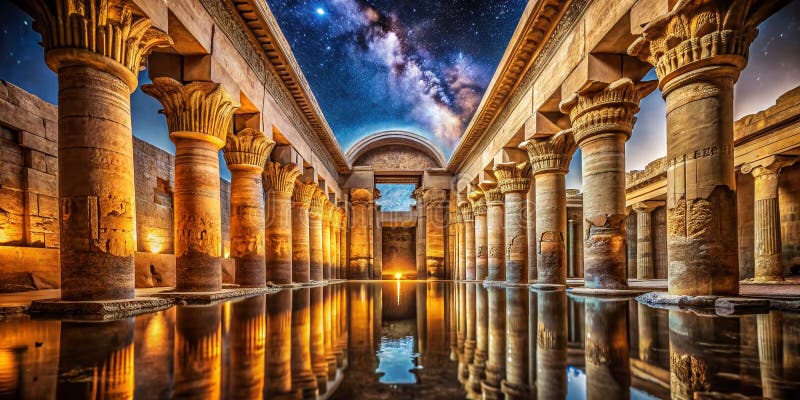 Ancient Egyptian Majesty A Long Exposure of the Temple of Esna Unveiling the Intricate History of the Nile vector illustration