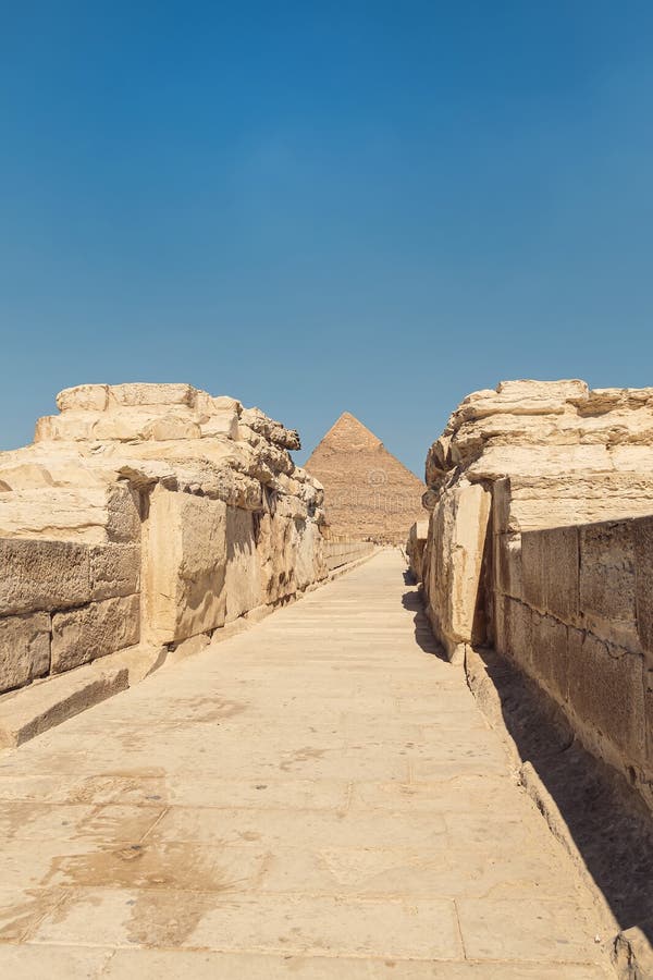 Ancient Egyptian ruins. Way to valley temple of the pyramids