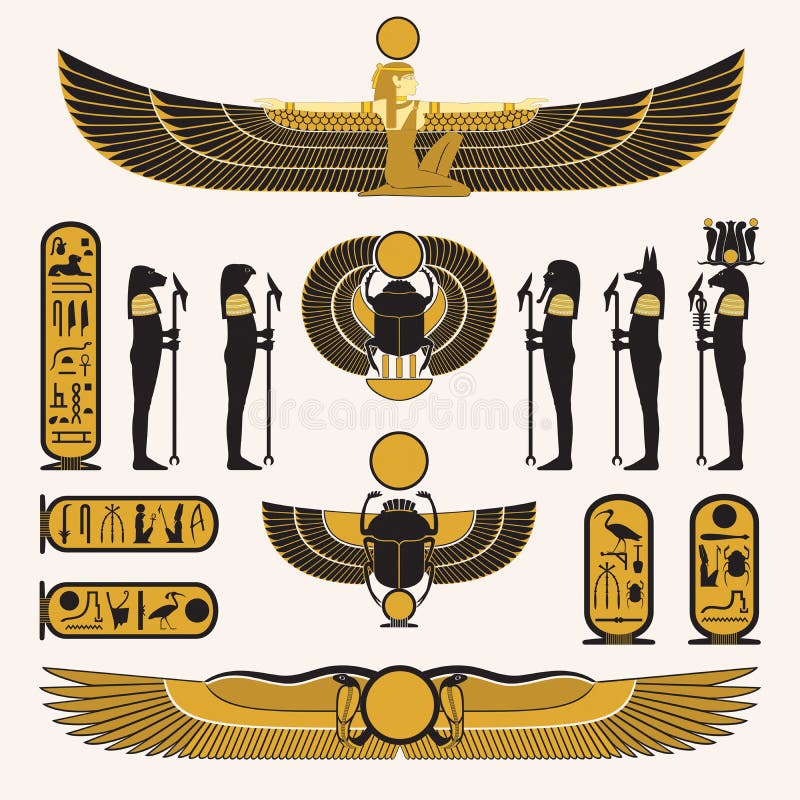 Antico egiziano simboli un decorazioni nero progetto.